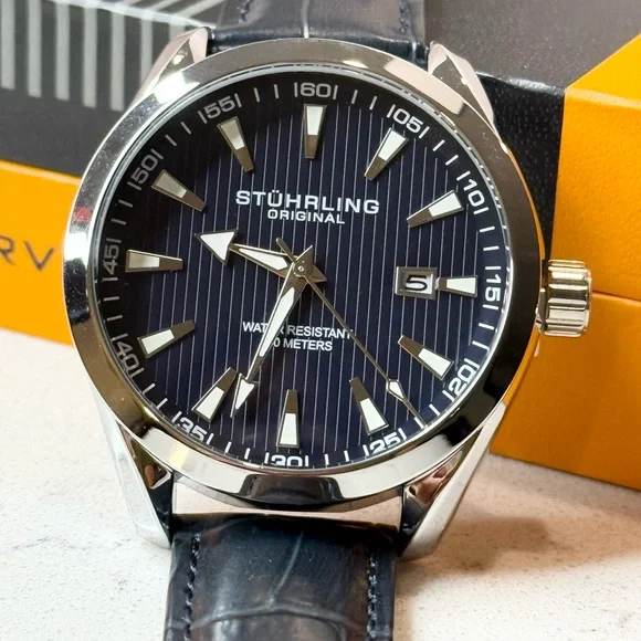 Stuhrling Men’s Forte 3953 Quartz 42mm Classic Blue Leather Watch