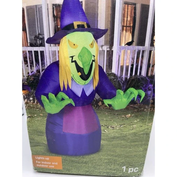 Gemmy Halloween Scary Witch Airblown‎ Inflatable Yard Decor Purple & Green 4 ft