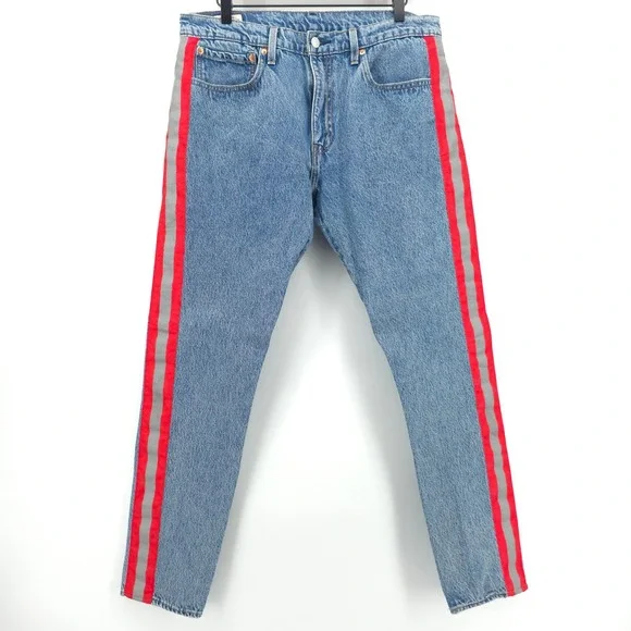 Levi's 512 Mens Slim Taper Jeans 34x32 Blue Red Reflective Side Stripe