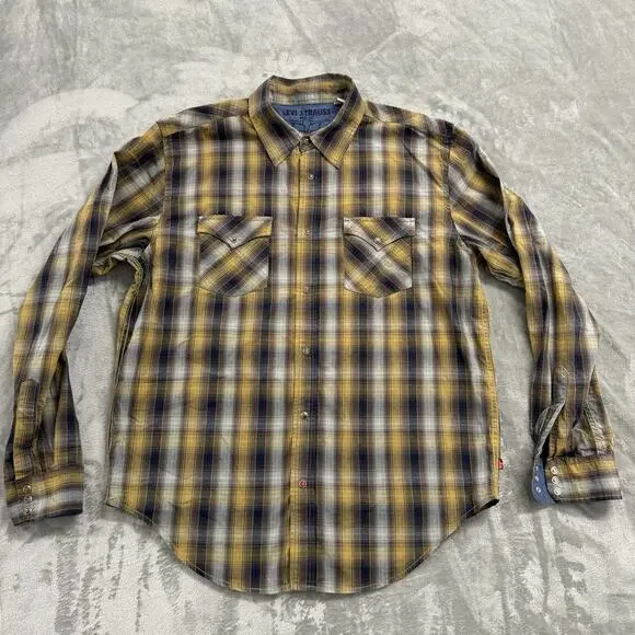Levi's Authentic Jeanswear Men's Large Plaid Pearl Snap Western Shirt (Stain)