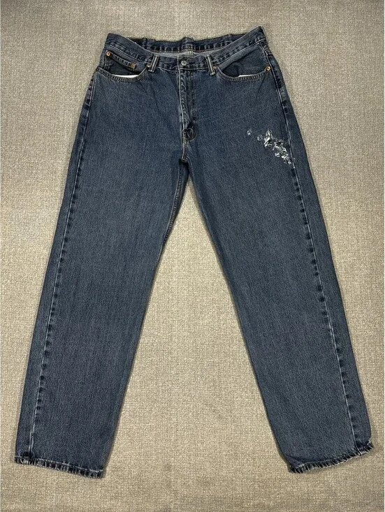 Levi’s 550 Relaxed Fit Jeans Men’s 35x32 Blue Denim Distressed Hole Vintage