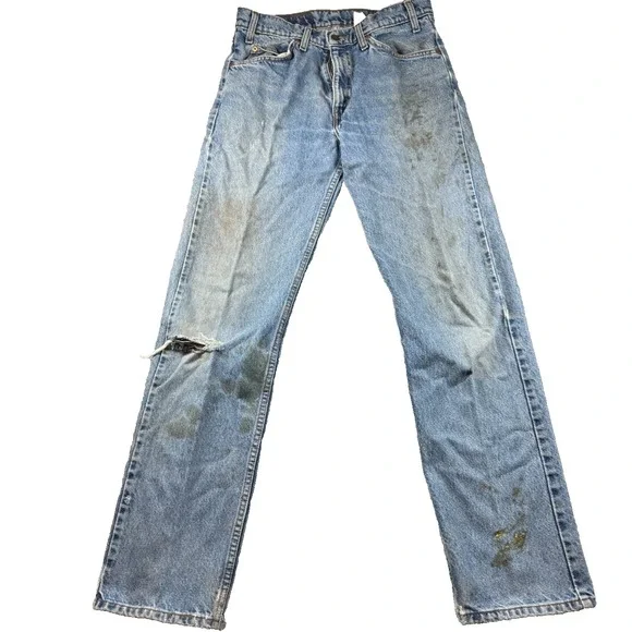 Vtg Levi's 505 Jeans 32x34 Distressed Paint Stains Ripped Grunge Workwear
