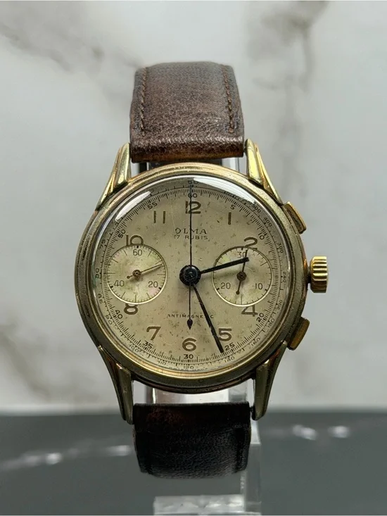 Vintage Olma Swiss Chronograph Manual Wind Gold Plated Watch Running
