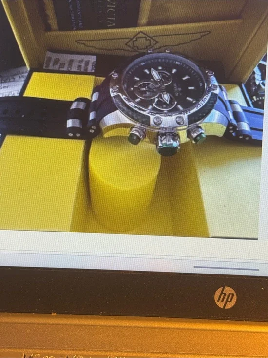 Invicta Speedway Black and Silver Chronograph Watch with Black Strap