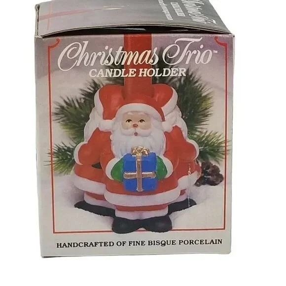 Vintage 90s Holiday Christmas Santa Claus Trio Candle Holder Table Decor