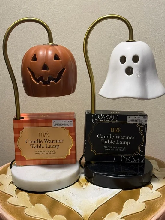 Set of 2 Luze Halloween Ghost & Pumpkin Candle Warmer Table Lamps