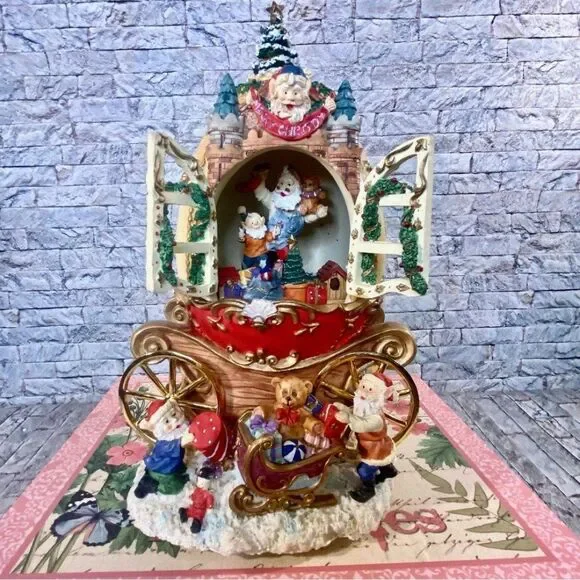 Vtg Musical Christmas Carriage Santa Sled Ceramic Holiday Decor Battery Operated