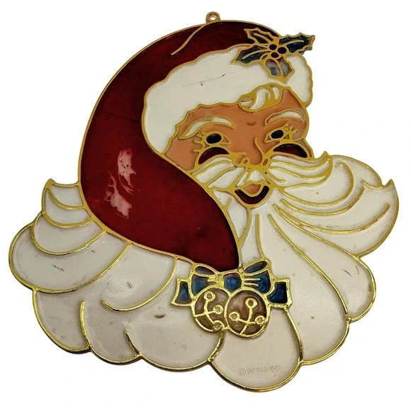 Vtg Giftco Inc. Plastic Santa Claus Face Window Suncatcher Hanging Holiday Decor
