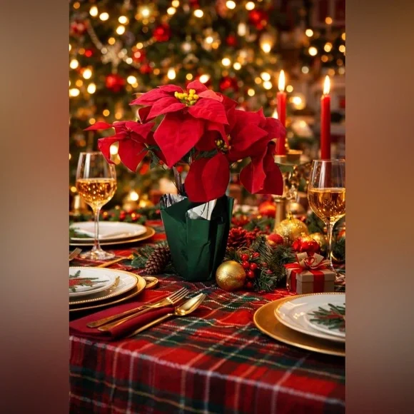 Faux poinsetta & berry potted plants NEW NWT 3 total Christmas decor 15 in tall