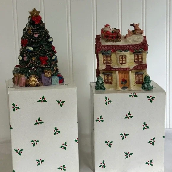 Unbranded Hinged Christmas Figurine‎ Set Multicolor Excellent Hinged Resin Vntge