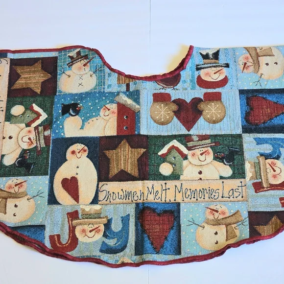 VTG 2001 Mohawk Home Tapestry Patchwork Christmas Tree Skirt Snowmen Melt 50