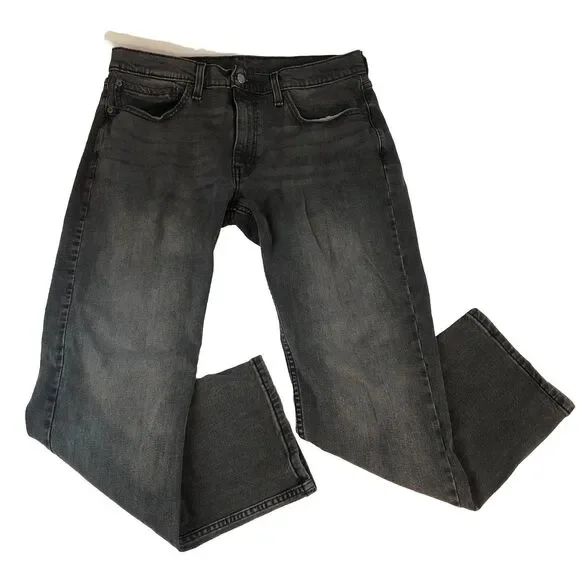 Levi's 514 Straight Fit Jeans Mens Washed Black Denim Pants 36x30