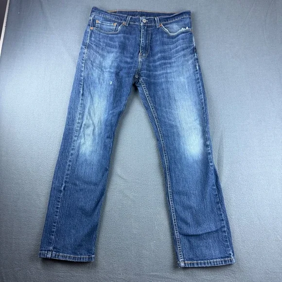 Levis 505 Jeans Mens 32x29 Blue Regular Fit Straight Leg Whiskered Faded Dark