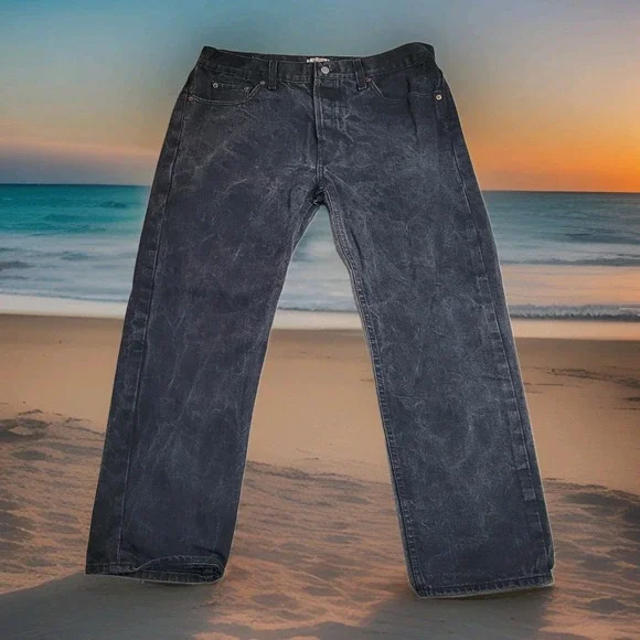 🖤Levi's 501 Jeans Mens 38x30 (fits 37x29) Black Acid Wash Button Fly Straight