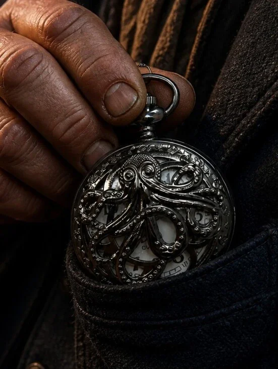Kraken Octopus Pocket Watch Black Steampunk Pirate Nautical Quartz Chain Vintage