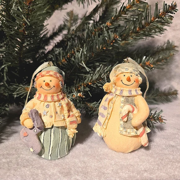 VTG Plum Pudding Snowman Pair Handpainted Figurines Heather Hykes Artisan Flair
