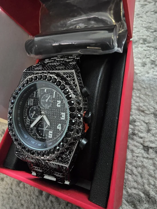 Men's Black Crystal Chronograph Watch - Unbranded