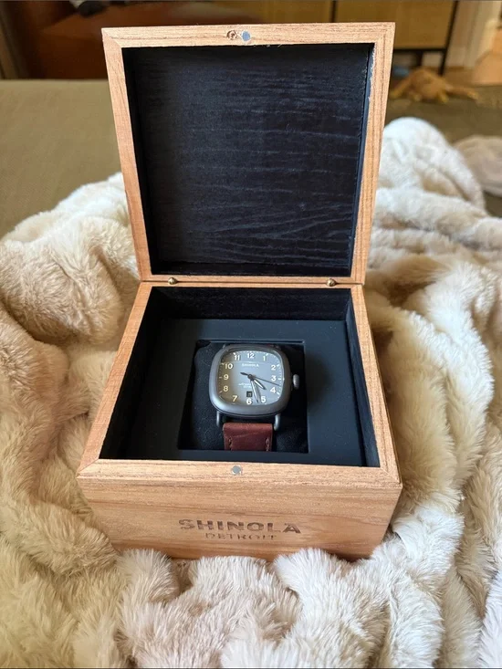 Shinola Guardian Men's Brown Leather Strap Watch with Black Dial & Gunmetal Case