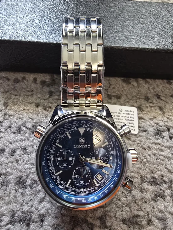 Men's Stainless Steel Chronograph Watch - Blue Dial