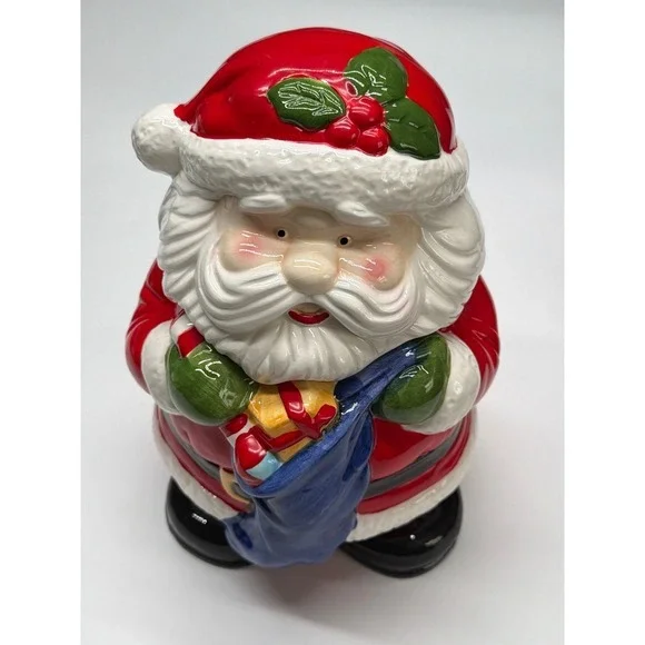Ceramic Santa Claus Cookie Jar Candy Holder‎ Festive Christmas Decor 1995