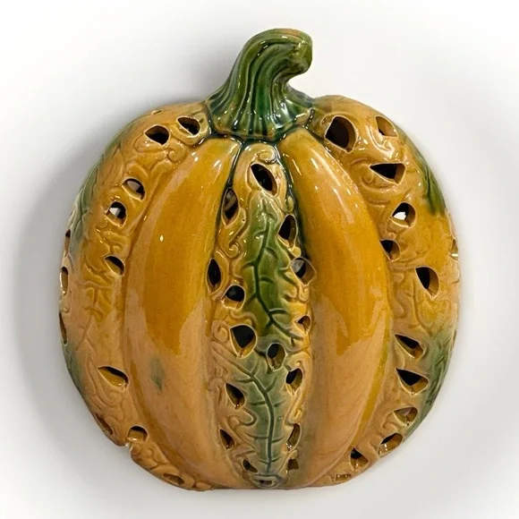 Thanksgiving Ceramic Candle Light Up Pumpkin Halloween Harvest Décor Glazed Nice