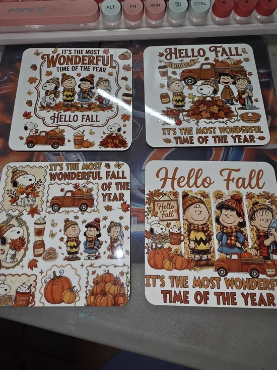 Peanuts Hello Fall Coaster Set - Orange, Brown, Cream