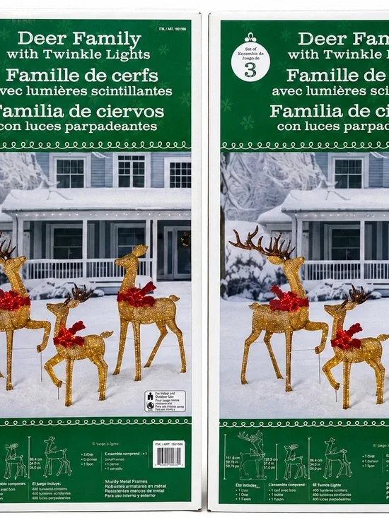 Deer Family with Twinkle Lights - Gold Holiday Outdoor Decor