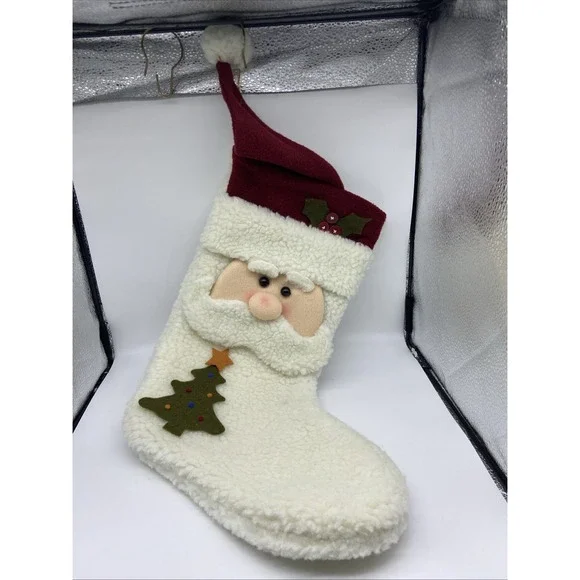 Prima Creations Santa Claus Christmas Stocking 3D Sherpa Hat Felt Tree Adorable!