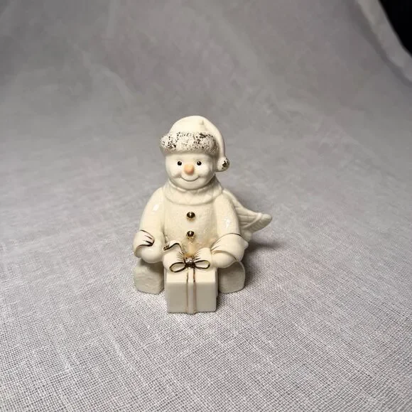 Lenox Ivory Snowman Figurine Christmas Gift Present Gold Accents Retired Holiday