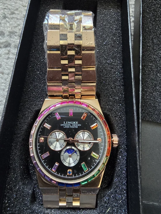 Men’s Rose Gold Authomatic Watch with Multicolor Accent