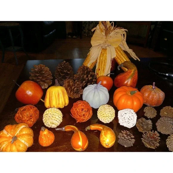 Artificial Fake‎ Pumpkins Fall Decorations Crafts Table Decor Pinecones Corn