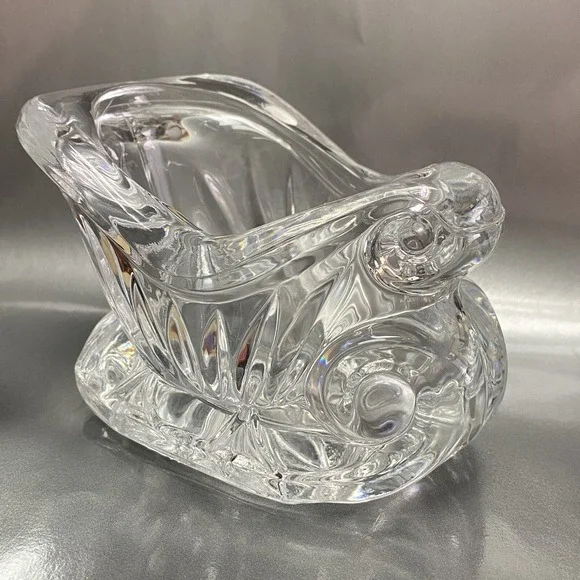 Vintage Crystal Glass Sleigh Candy‎ Dish Bowl Candle Holder Christmas Decoration