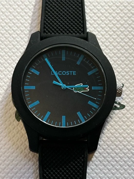 Lacoste Watch With 43mm Black Face & Black Silicone Band