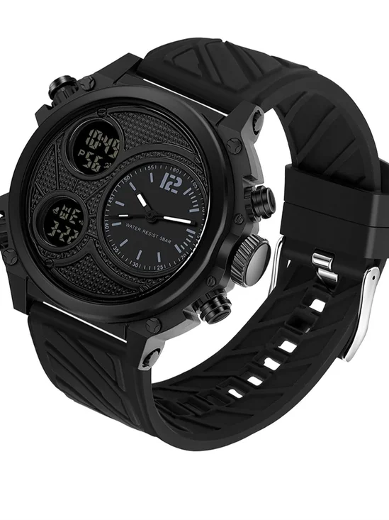 Men's Digital Analog Watch with Dual Time Zones, Stopwatch, Alarm, Countdown