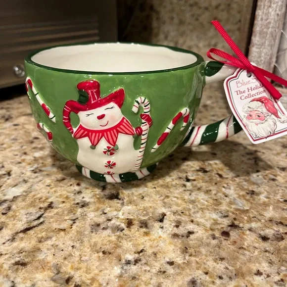 Blue Sky Christmas Candy Cane Lane Snowman Mug - Green and Red