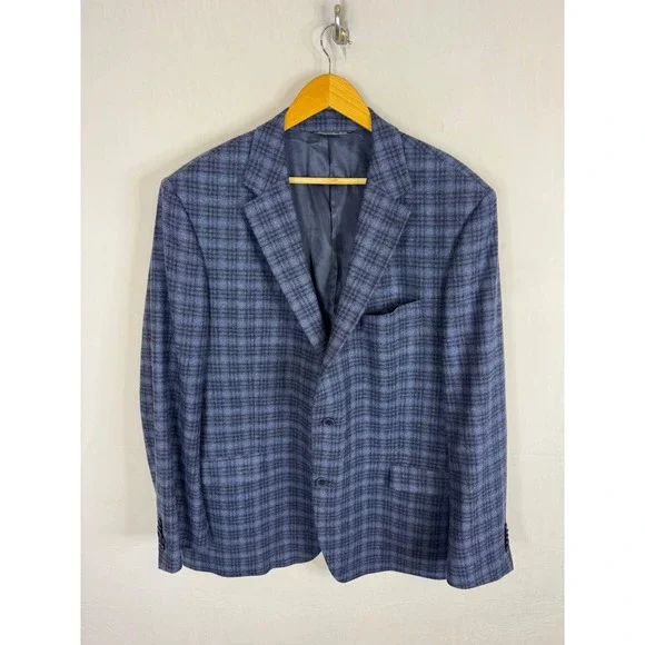 Tollegno 1900 Italy Grant King Wear Positano Blue Plaid Wool Blazer Men 48R