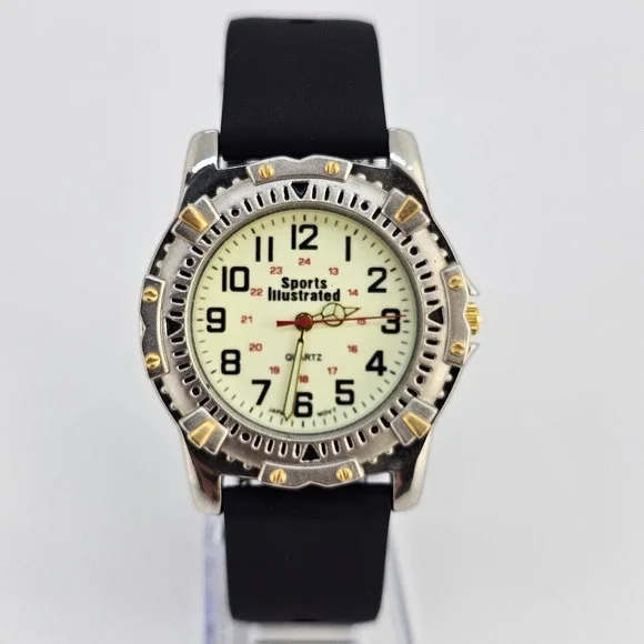 Sports Illustrated Men's Watch 38MM Yellow Dial NEW Black Plastic Bands‎ Battery