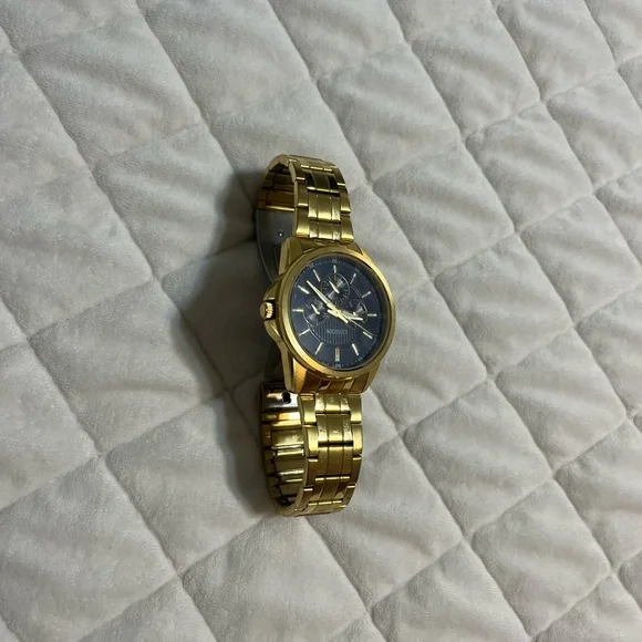 Gold Stainless Steel Men's Watch with Blue Dial