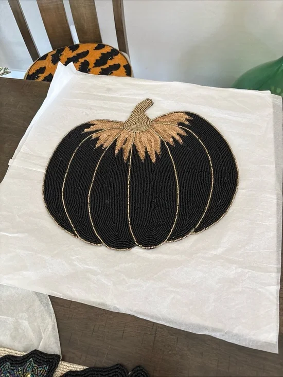 Beaded Black & Gold Pumpkin Placemat