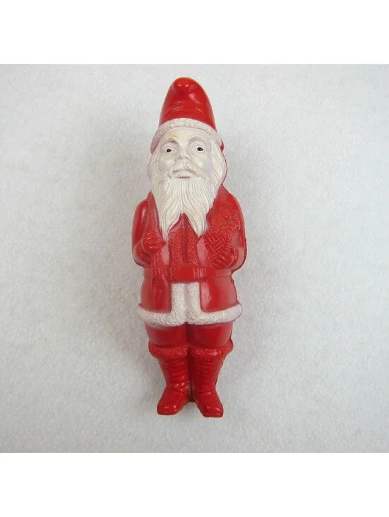 Vintage 1930-40s Celluloid Santa Figure Red & White Christmas Standing Sack 5