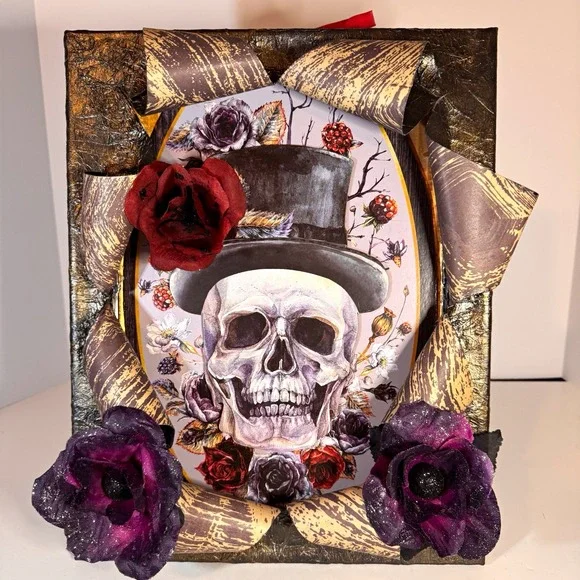 3D Halloween Lighted Skull Wall Decor Hanging Plaque Dia de los Muertos handmade