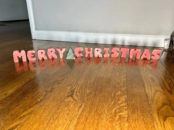 Vintage Wood Merry Christmas Letter Blocks, Hand Painted Standing Letters