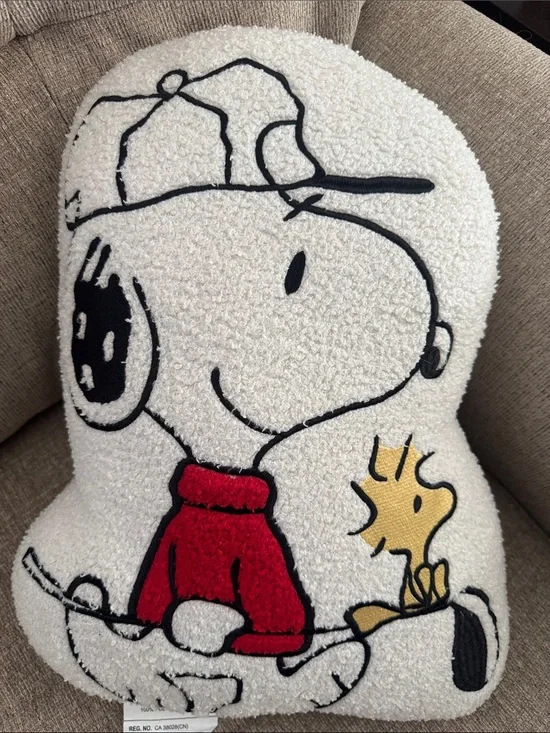 Peanuts Snoopy & Woodstock White Sherpa Throw Pillow - Red Accents
