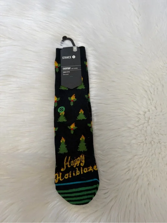 Stance Black Holiday Tree & Flame Crew Socks Sz M 6-8.5