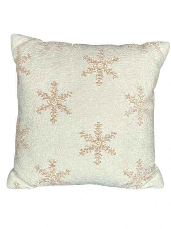 Holiday Snowflake Textured Throw Pillow - White and Gold - 18” x 18”