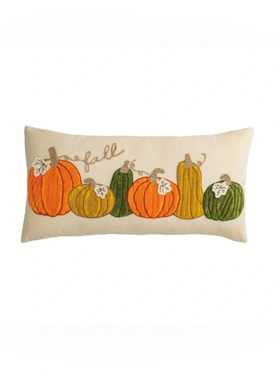 Mudpie long corduroy fall Pumpkin Embroidered Lumbar Pillow