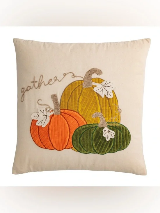 Mudpie square corduroy Embroidered Pumpkin Throw Pillow - Fall Decorative Accent