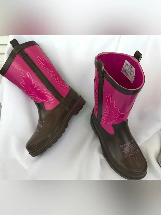 Western Chief Pink and Brown Girls' Waterproof Cowboy Rain Boots
