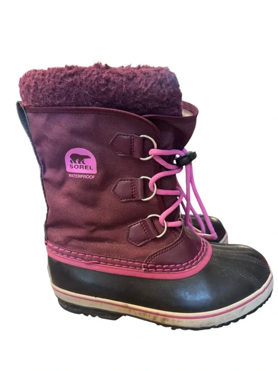Sorel Yoot Pac Nylon Waterproof Snow Boots, Purple Dahlia, Kids Size 4