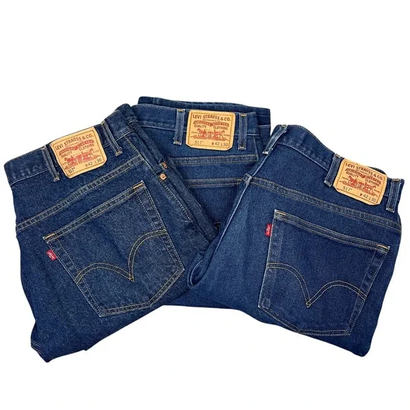 (LOT OF 3) VTG Y2K Levis 517 Boot Cut Mens‎ 42x25 Dark Wash Denim Blue Jeans